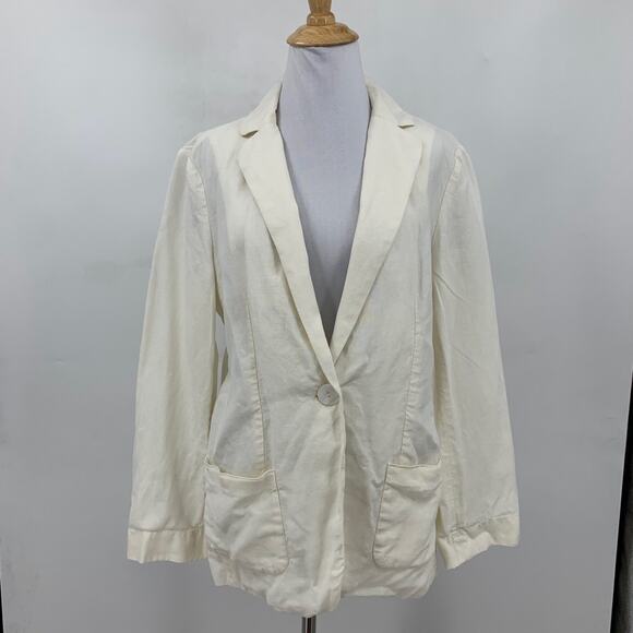 J Jill Blazer Womens S Small Ivory Linen One Button Pockets Lightweight Jacket - Picture 2 of 13